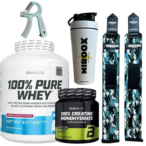 BioTech USA Pure Whey 2270g Creatin Monohydrat 300g Bundle Muskelaufbau Proteinpulver NirooX