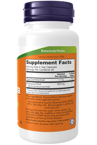 NOW Foods Echinacea 400mg 100 vegane Kapseln Purpur-Sonnenhut ganze Wurzel mit natürlichen Bestandteilen
