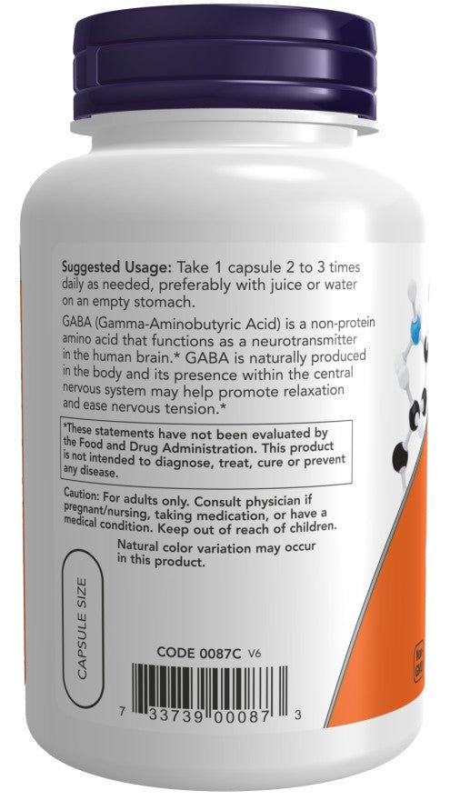 NOW Foods GABA 500mg + Vitamin B6 200 Vegane Kapseln - NirooX NutritionNirooX Nutrition