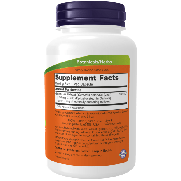 NOW Foods Extra Strength Thermo Green Tea 90 vegane Kapseln mit 700mg Grüntee und 350mg EGCg für Energieverbrauch und Antioxidantien