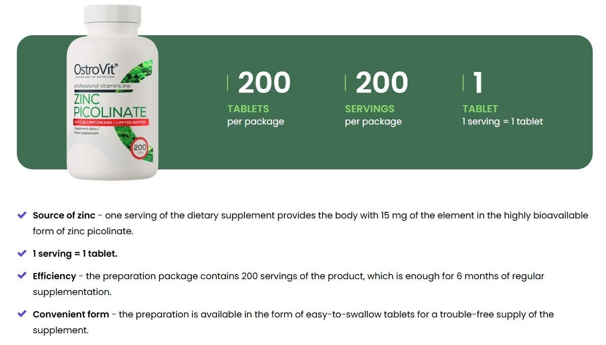 OstroVit Zinc Picolinate 15mg 150 Tabletten Zink Immunsystem Testosteron Muskelaufbau NirooX