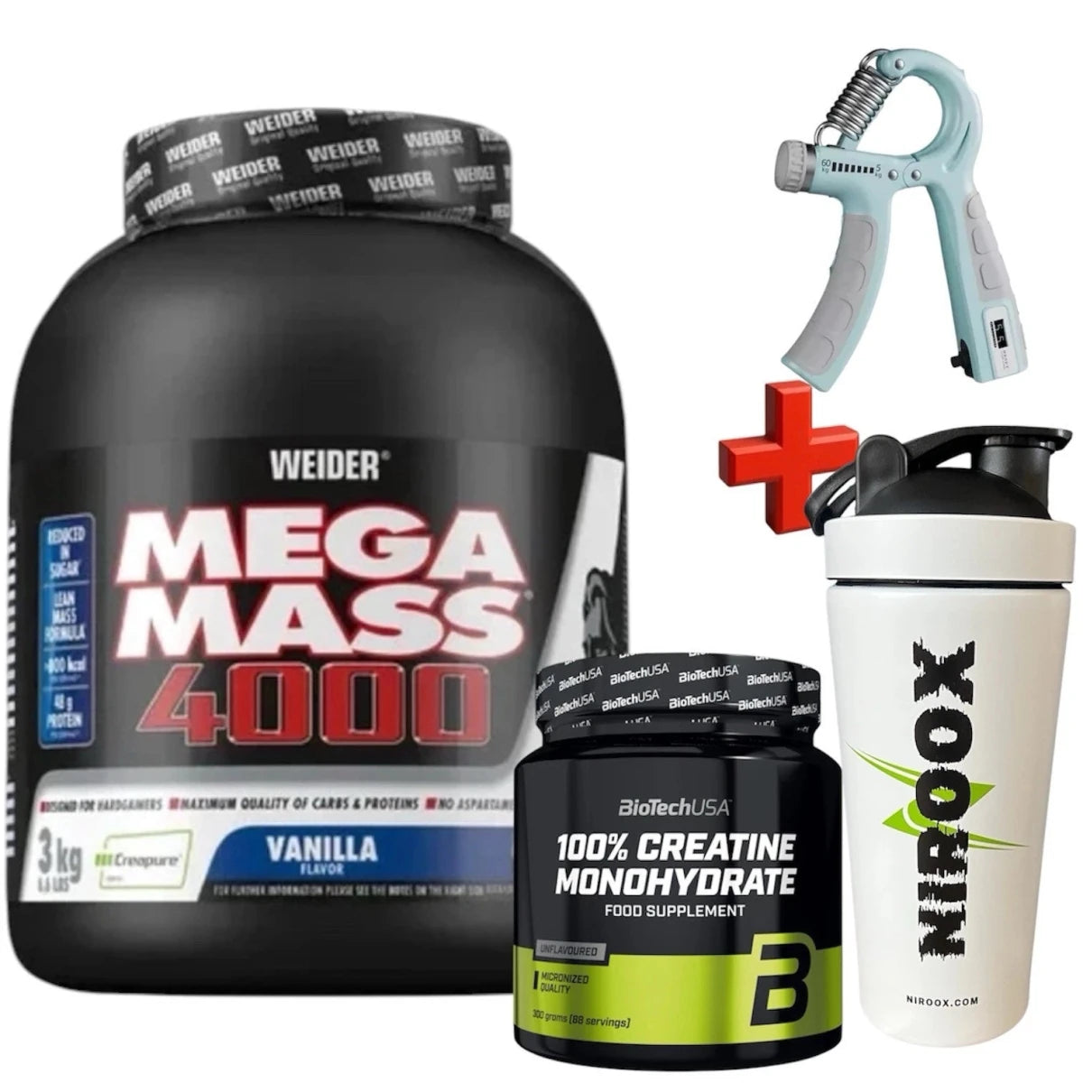 Weider Mega Mass 4000 3000g Dose Gainer Kohlenhydrate + Biotech USACreatine 300 - NirooX NutritionNirooX Nutrition